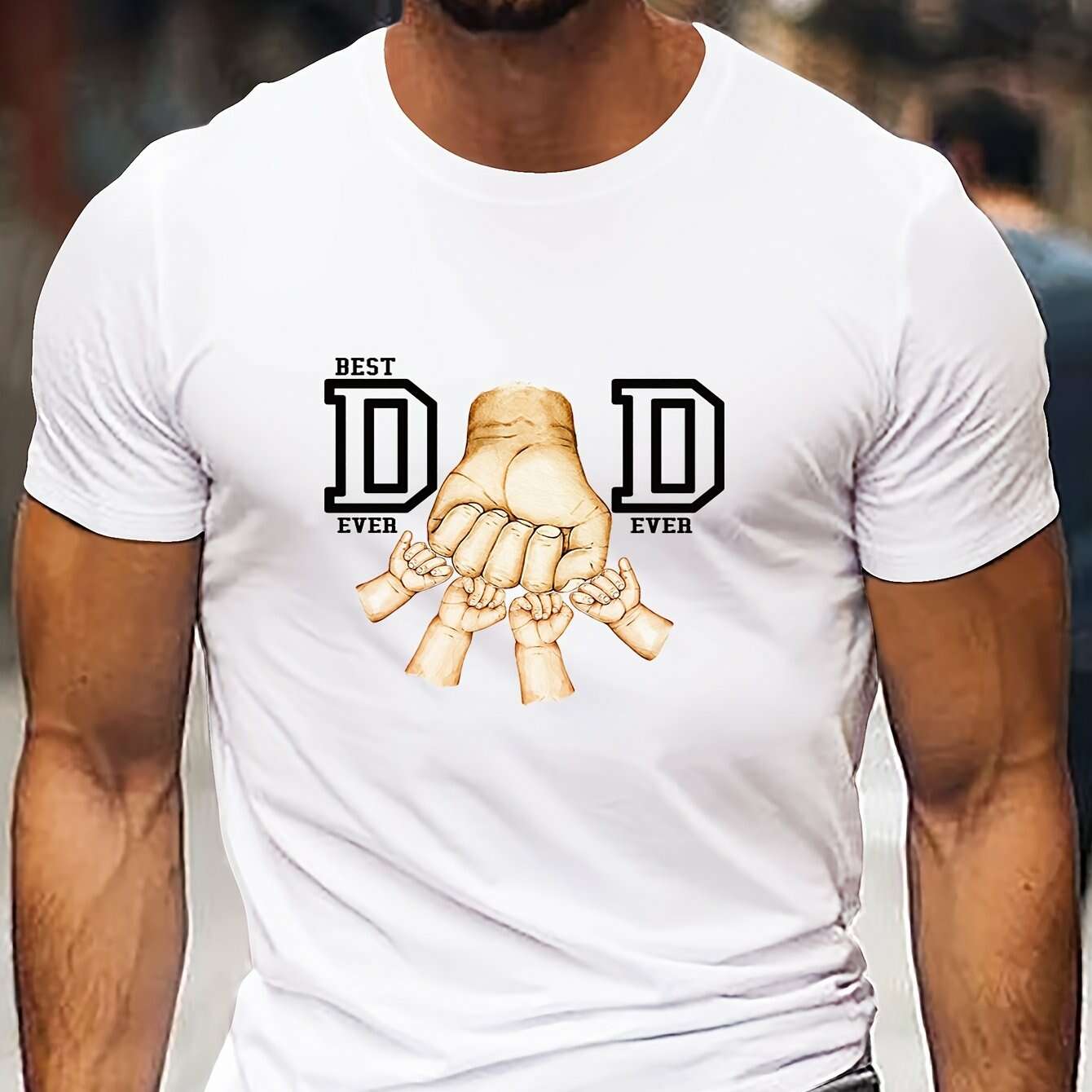 Best Dad Ever Graphic T-Shirt - Casual White Tee for Father's Day   OAXG 