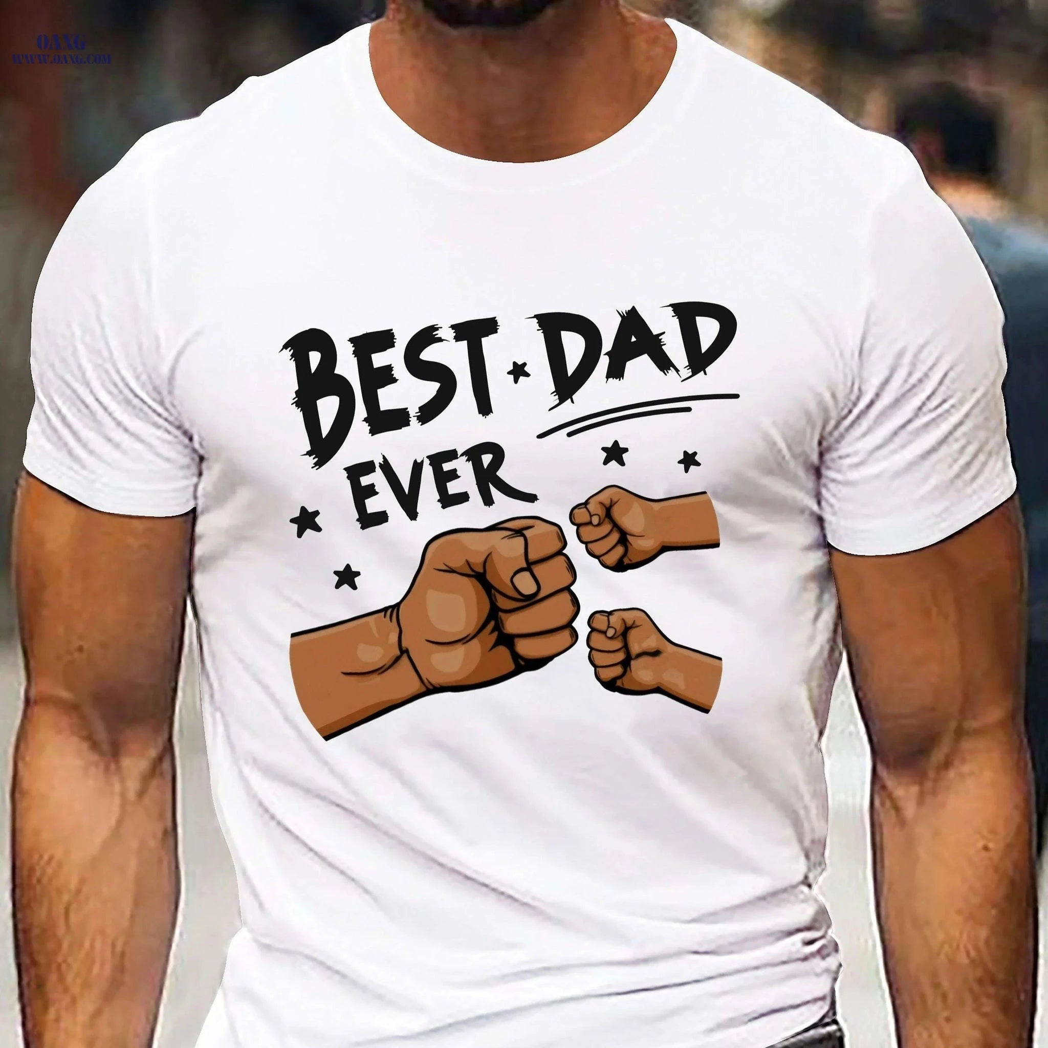 Best Dad Ever Graphic T-Shirt - Casual White Tee for Father's Day   OAXG 