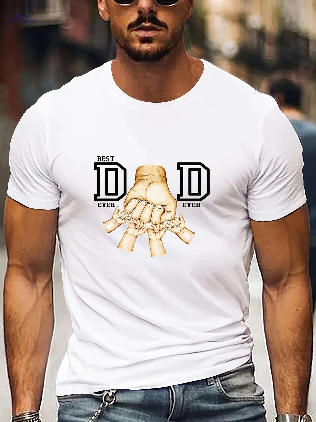 Best Dad Ever Graphic T-Shirt - Casual White Tee for Father's Day   OAXG 