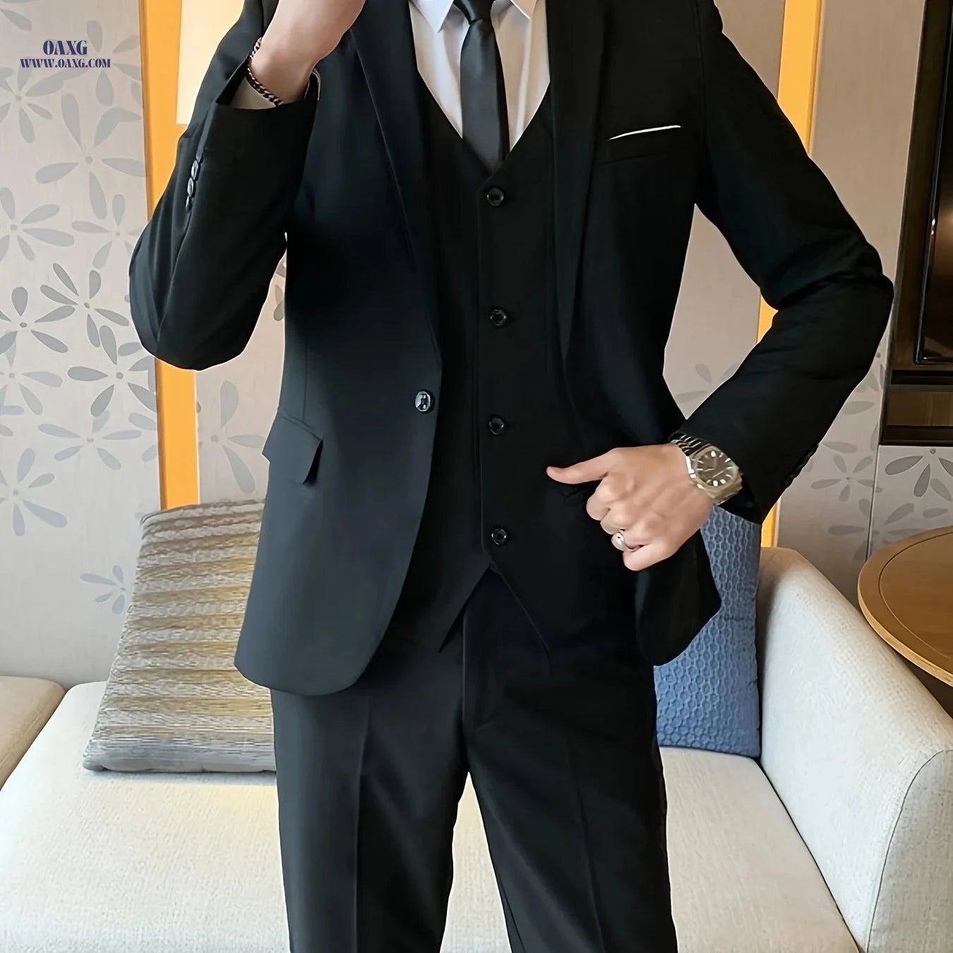 Bingi TR Men's Casual Suit Jacket - Groom's Plus Size, Solid Color   OAXG Black / FR XXS