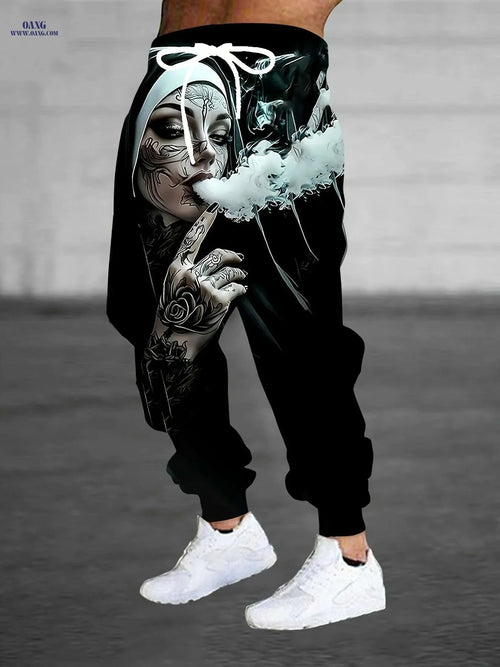 Black 3D Graphic Print Joggers - Casual Men's Sweatpants   OAXG 