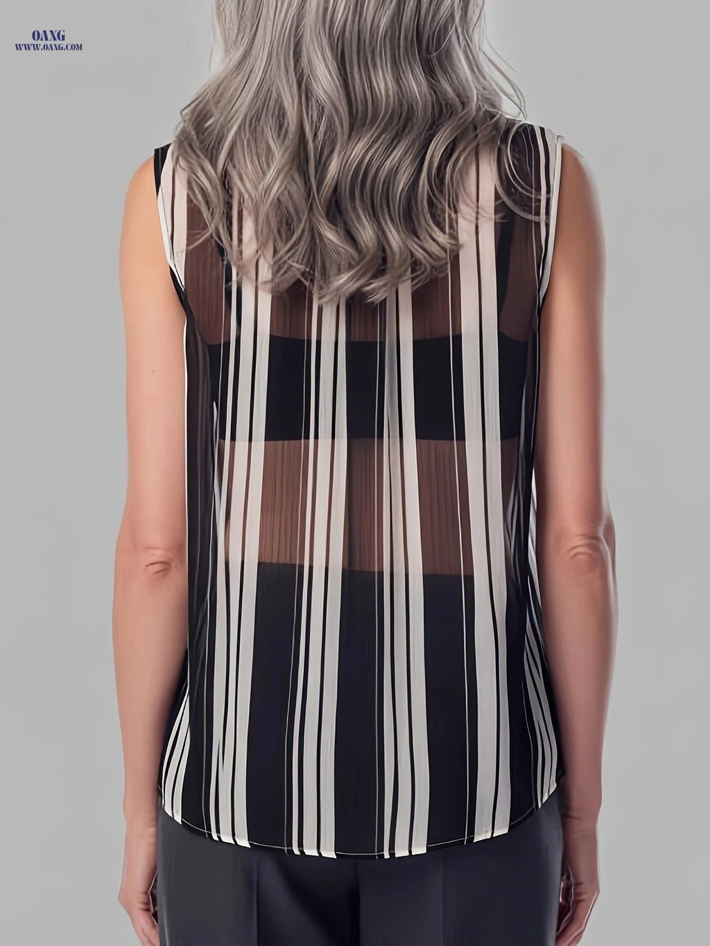 2026 Summer New European And American Style Black And White Striped Sleeveless Shirt Women'S Design Lightweight Chiffon Shirt Workplace Casual Temperament Lapel Versatile Top   OAXG Black And White Color / S