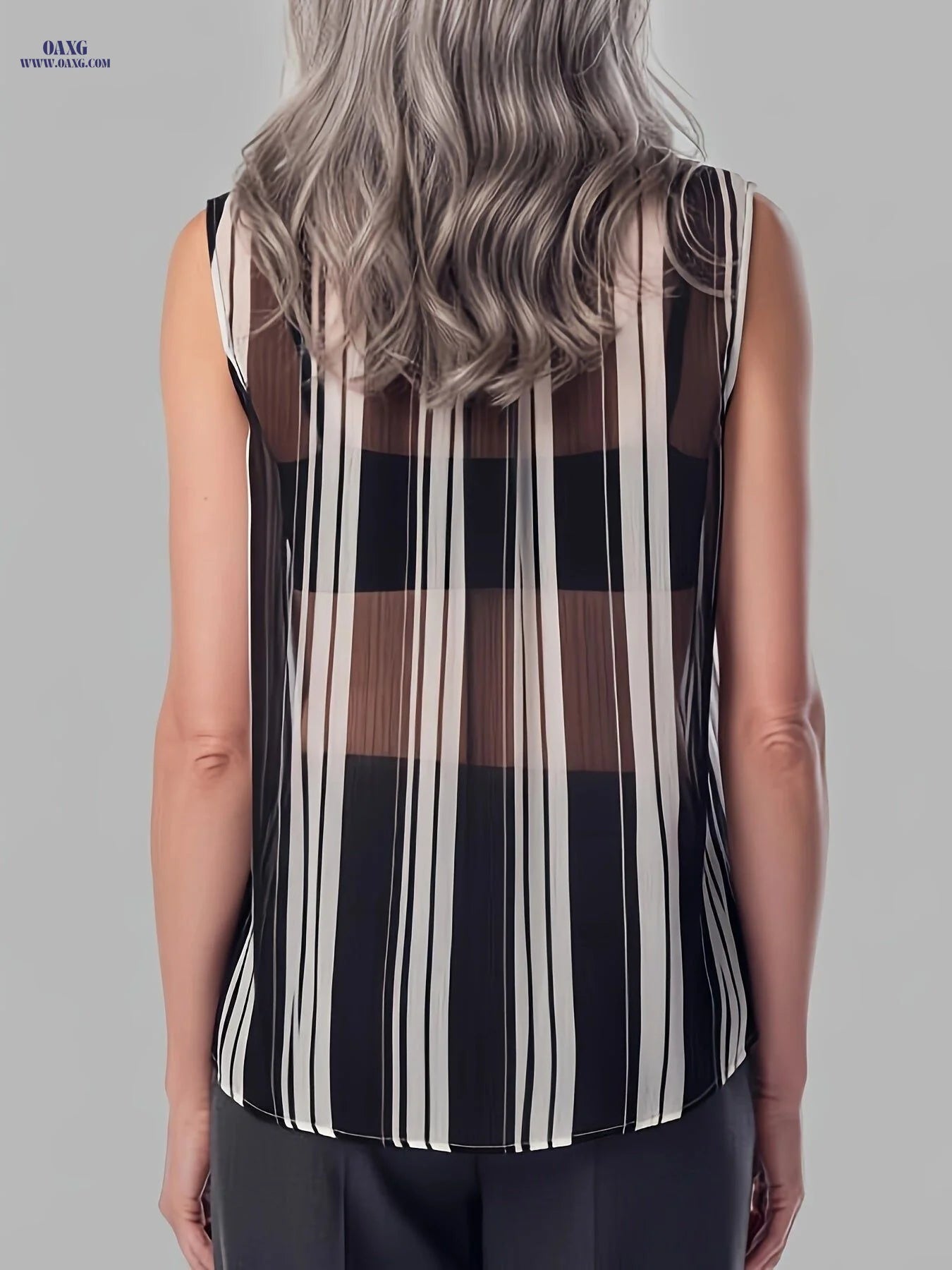 2026 Summer New European And American Style Black And White Striped Sleeveless Shirt Women'S Design Lightweight Chiffon Shirt Workplace Casual Temperament Lapel Versatile Top   OAXG Black And White Color / S