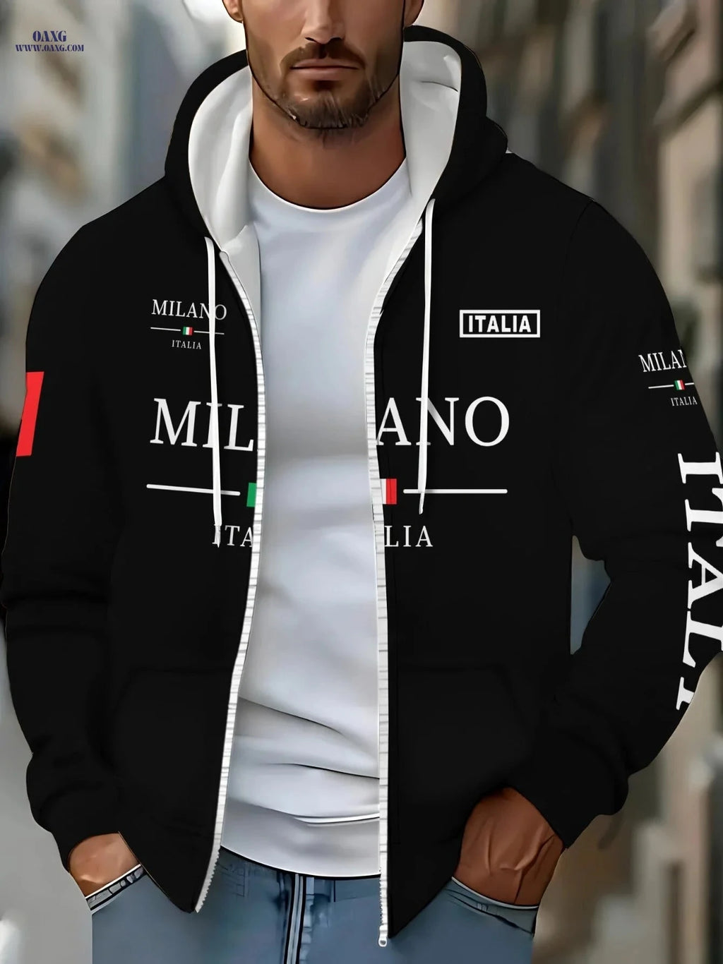 Black Lightweight Hoodie for Men - Comfortable Casual Fit, Green Stripe   OAXG 