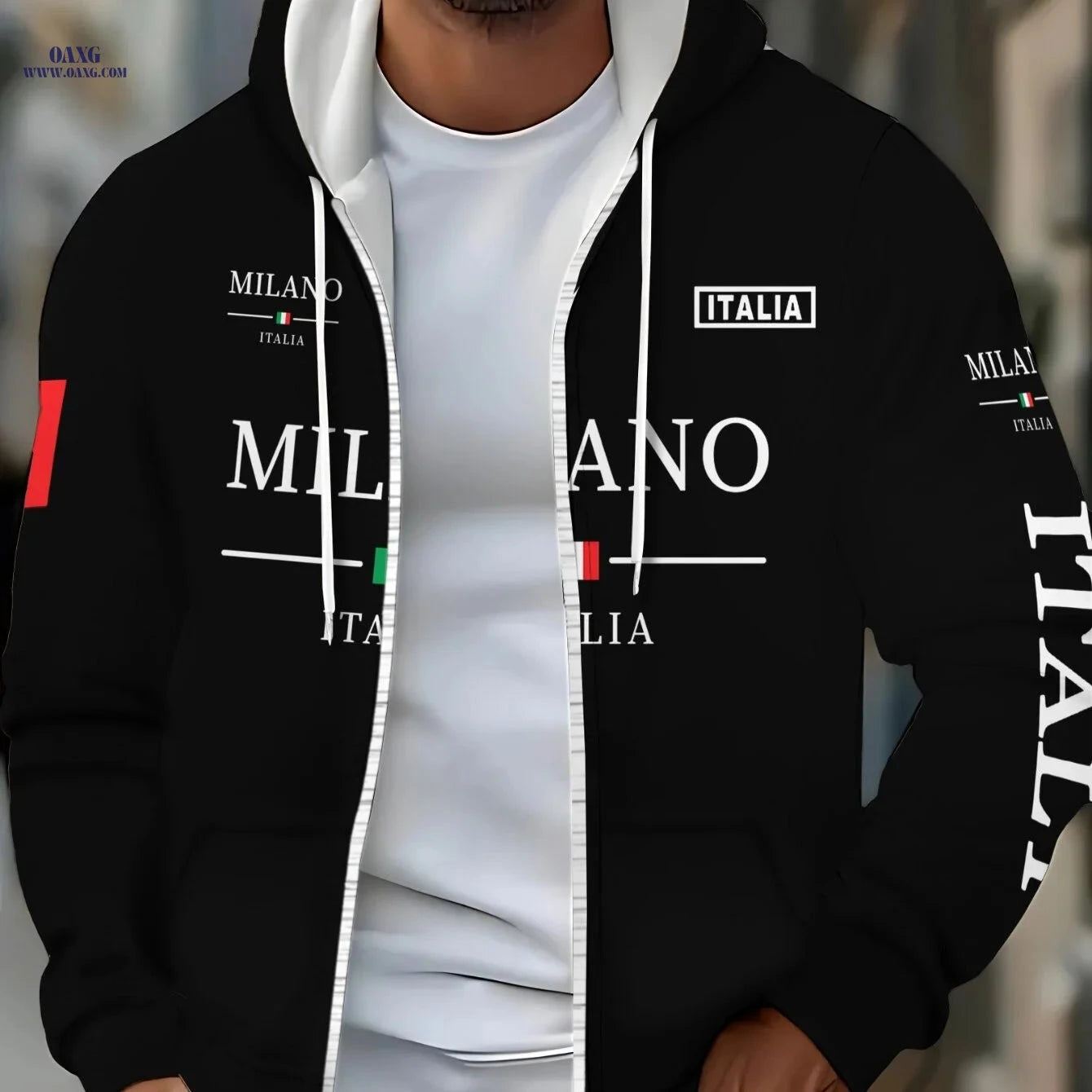 Black Lightweight Hoodie for Men - Comfortable Casual Fit, Green Stripe   OAXG 