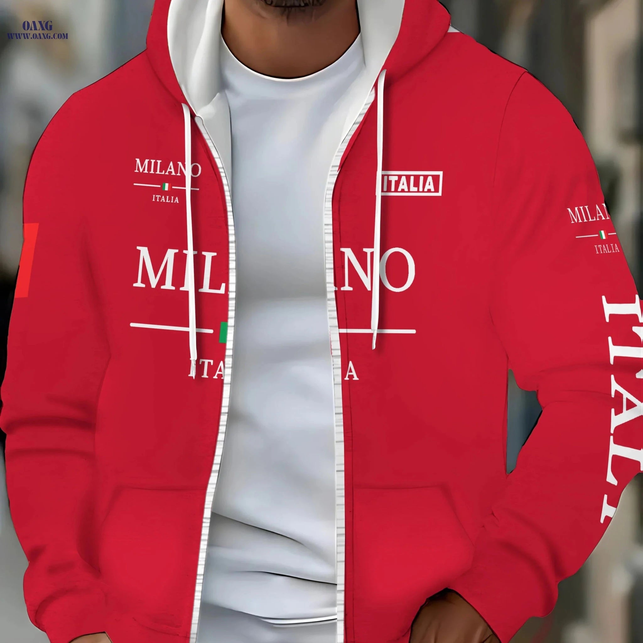 Black Lightweight Hoodie for Men - Comfortable Casual Fit, Green Stripe   OAXG Red / FR M