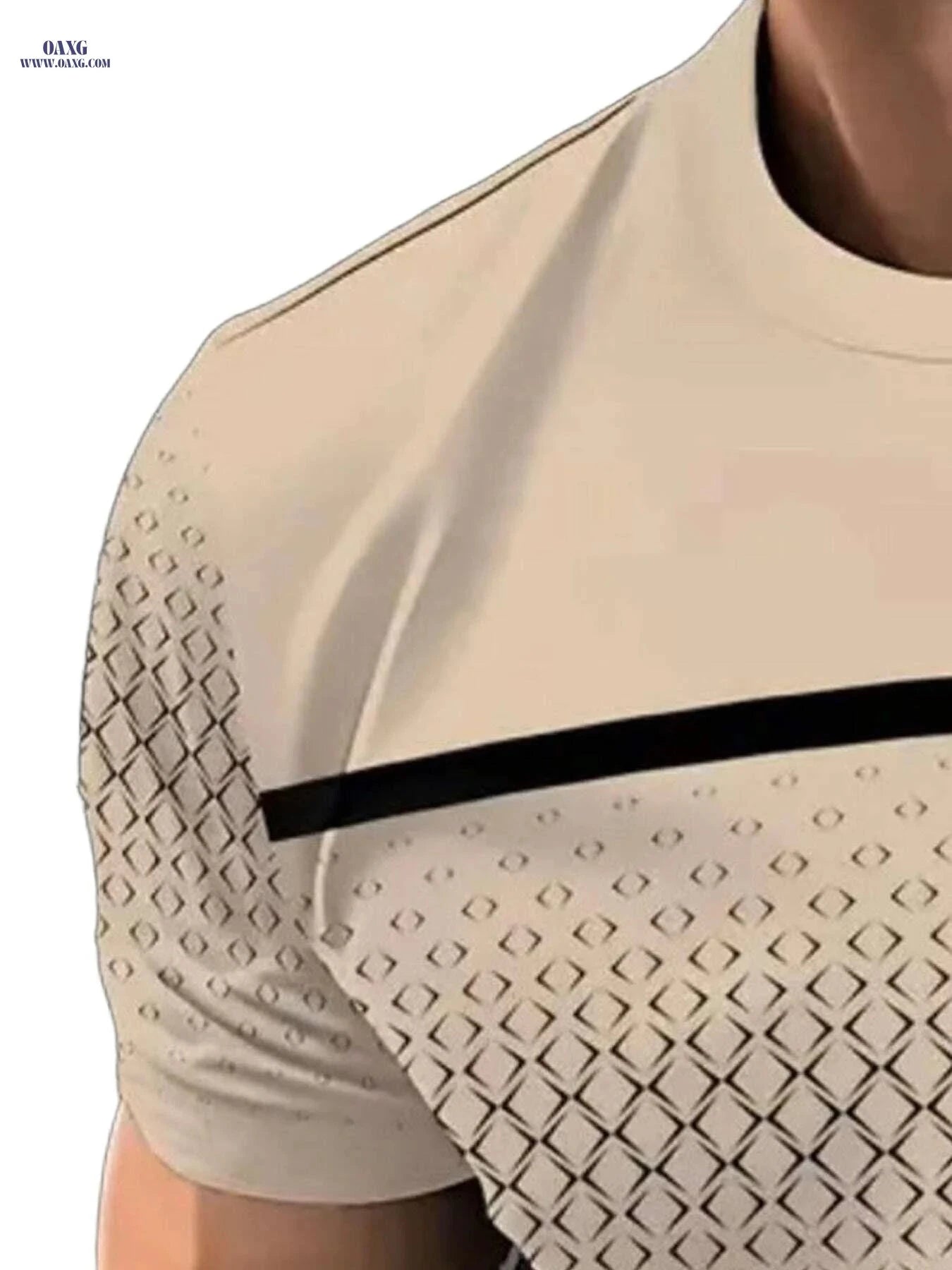 Black Men's Diamond Mosaic Print T-Shirt - Short Sleeve, Casual Style   OAXG Mixed Color / S