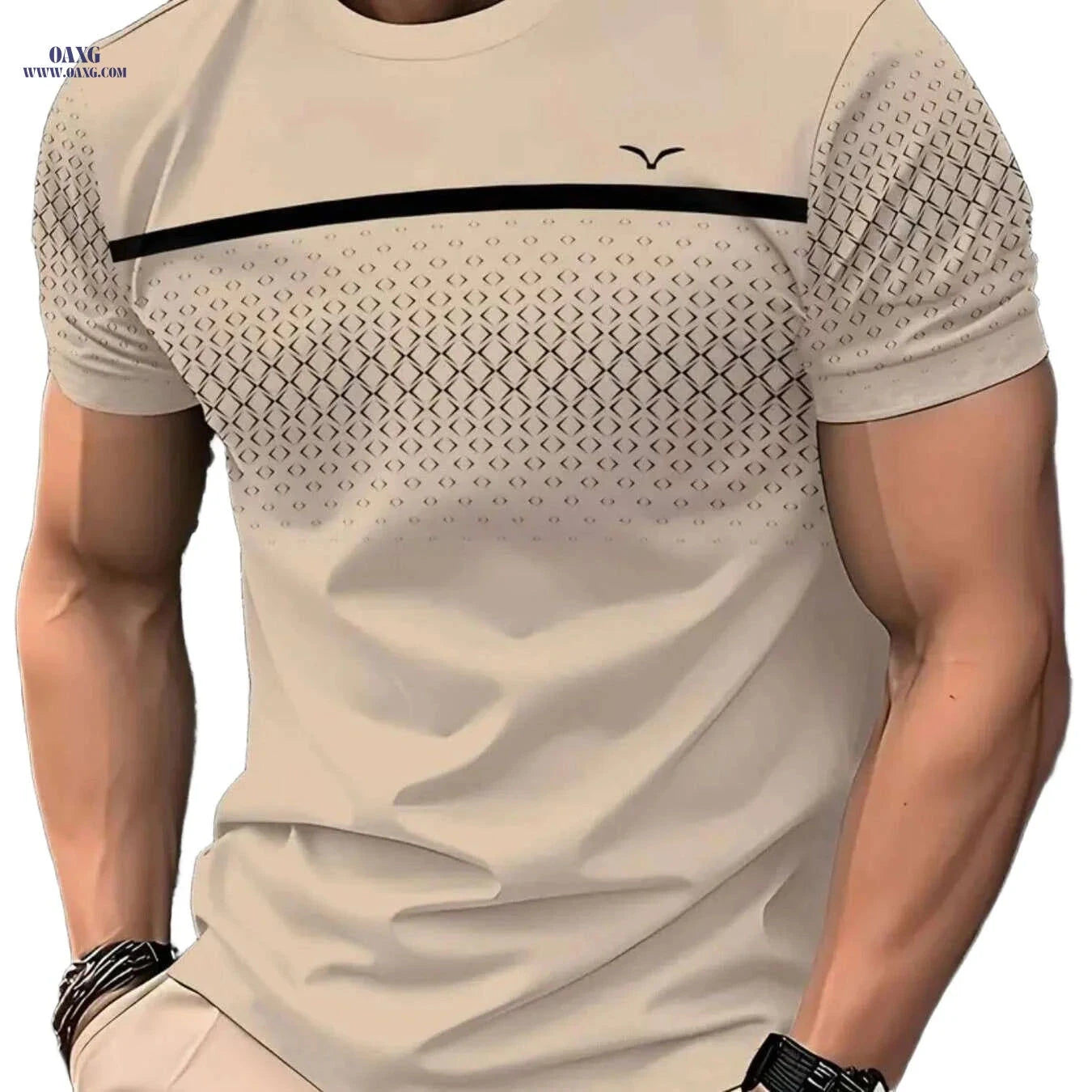 Black Men's Diamond Mosaic Print T-Shirt - Short Sleeve, Casual Style   OAXG Mixed Color / S