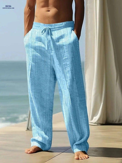 Black Men's Linen Drawstring Pants - Casual, Loose Fit, Breathable   OAXG Navy Blue / S