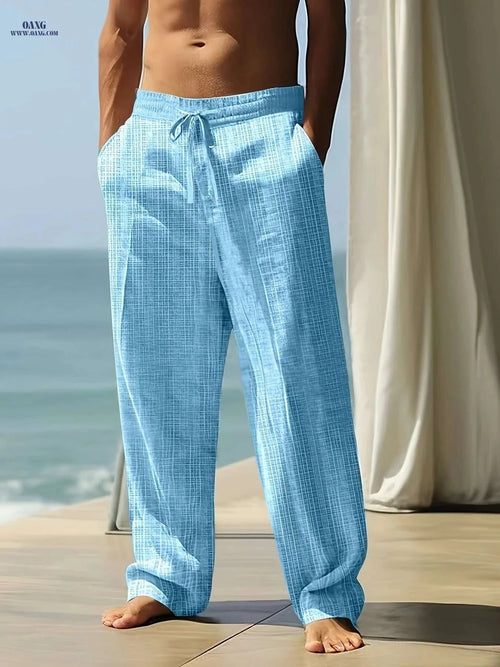 Black Men's Linen Drawstring Pants - Casual, Loose Fit, Breathable   OAXG Navy Blue / S