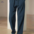 Black Men's Linen Drawstring Pants - Casual, Loose Fit, Breathable   OAXG Navy Blue / S