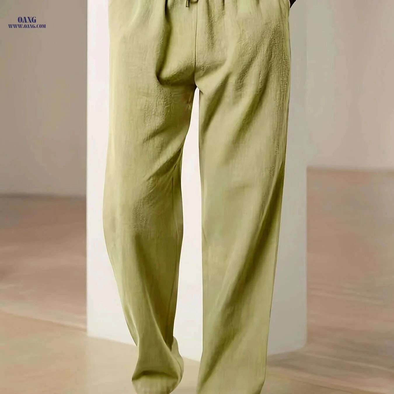 Black Men's Linen Drawstring Pants - Casual, Loose Fit, Breathable   OAXG Navy Blue / S