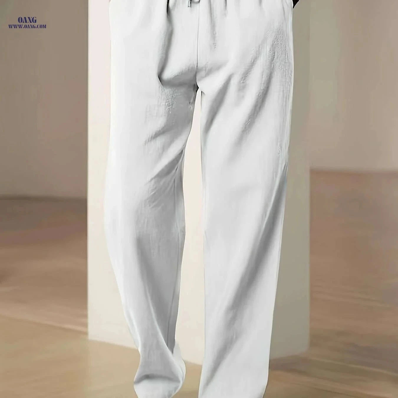 Black Men's Linen Drawstring Pants - Casual, Loose Fit, Breathable   OAXG Navy Blue / S