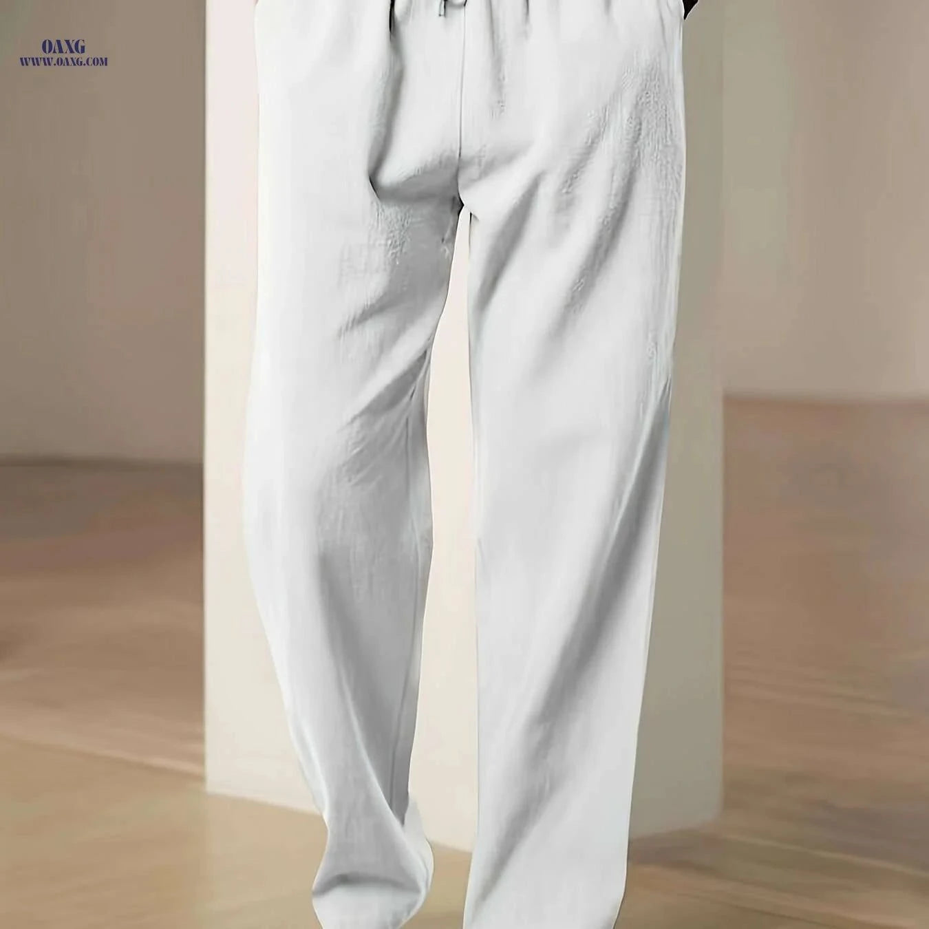 Black Men's Linen Drawstring Pants - Casual, Loose Fit, Breathable   OAXG Navy Blue / S