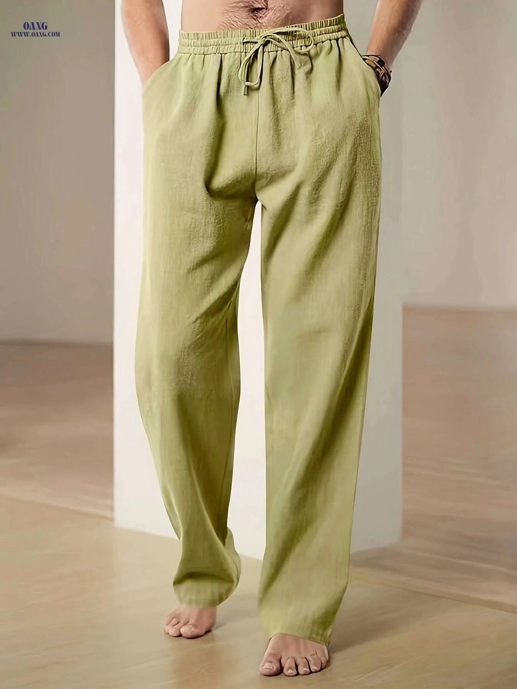 Black Men's Linen Drawstring Pants - Casual, Loose Fit, Breathable   OAXG Navy Blue / S