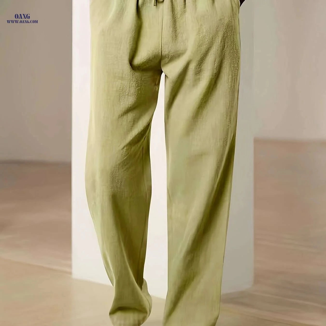 Black Men's Linen Drawstring Pants - Casual, Loose Fit, Breathable   OAXG Navy Blue / S