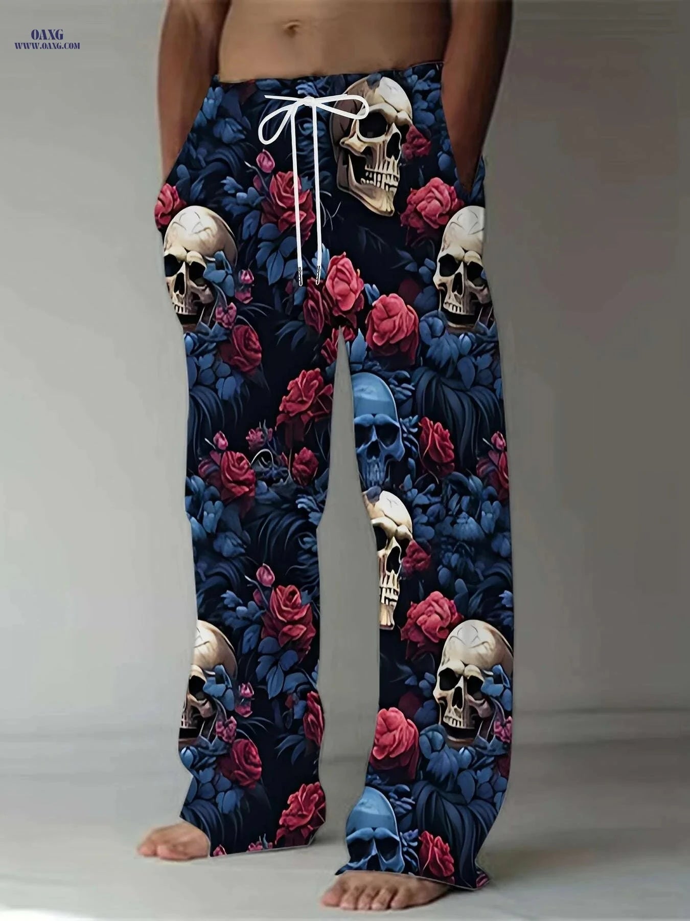 Black Men's Skull Print Joggers - Loose Fit, Casual Style for Fall   OAXG Mixed Color / M
