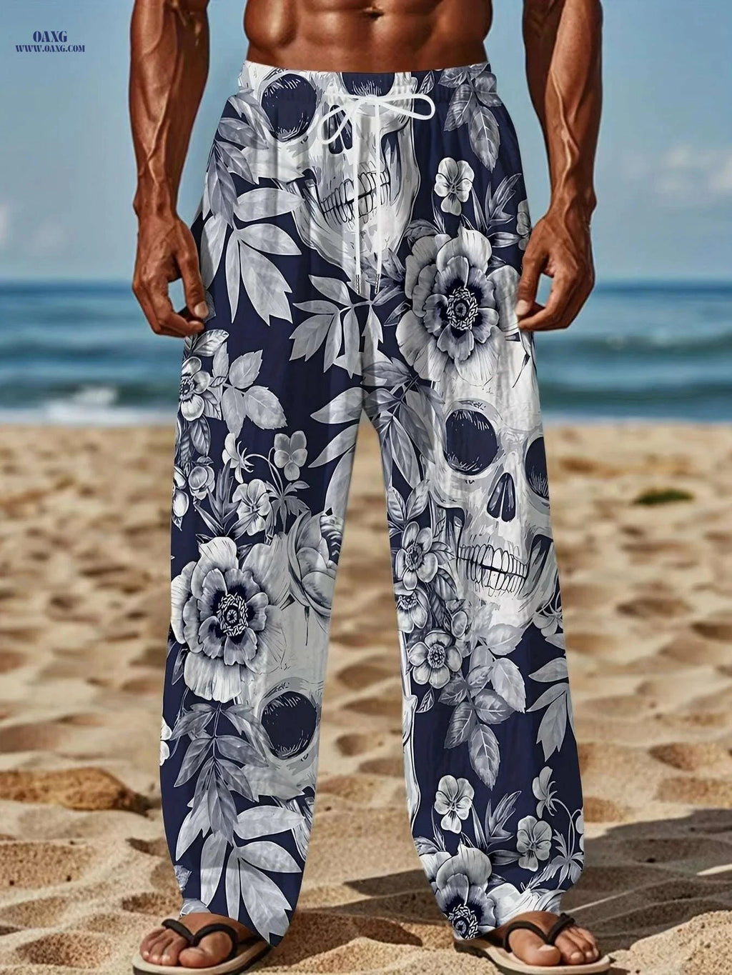 Black Men's Skull Print Joggers - Loose Fit, Casual Style for Fall   OAXG Mixed Color / M