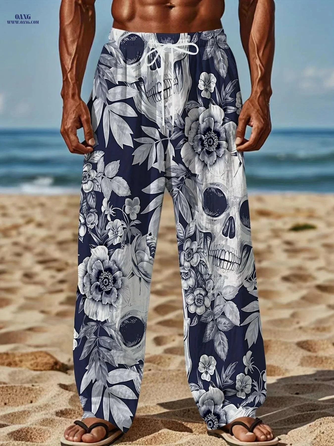 Black Men's Skull Print Joggers - Loose Fit, Casual Style for Fall   OAXG Mixed Color / M