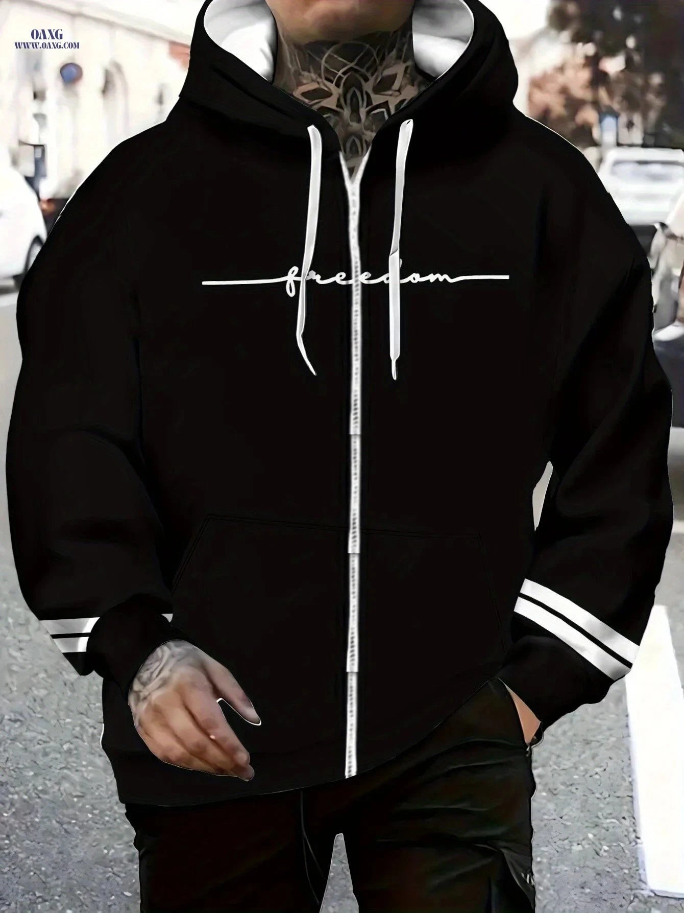 Black Polyester Hoodie - Lightweight Zip-Up for Casual Wear   OAXG 
