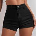 Black Stretch Slim Fit Denim Shorts - Casual Mid Waist Design   OAXG 