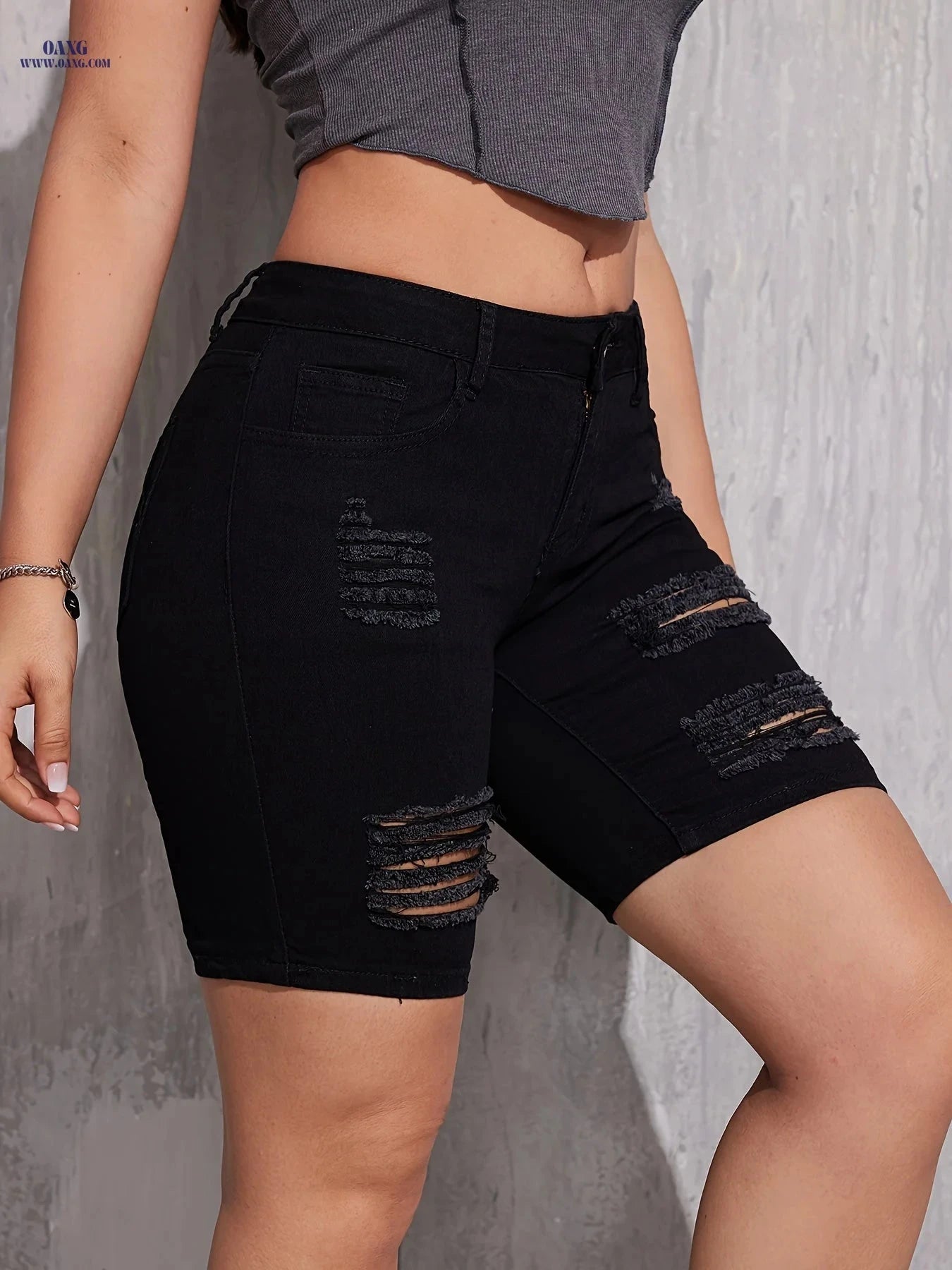 Black Women’s Fitted Cropped Pants - Stylish Denim for Spring/Fall   OAXG 