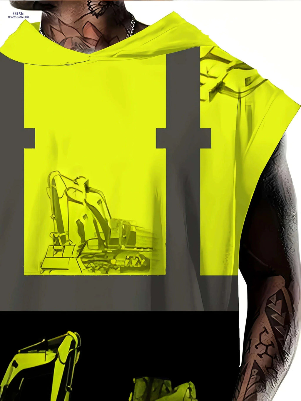 Black & Yellow 3D Print Men's Vest - Hooded, Casual Loose Fit   OAXG Black / M