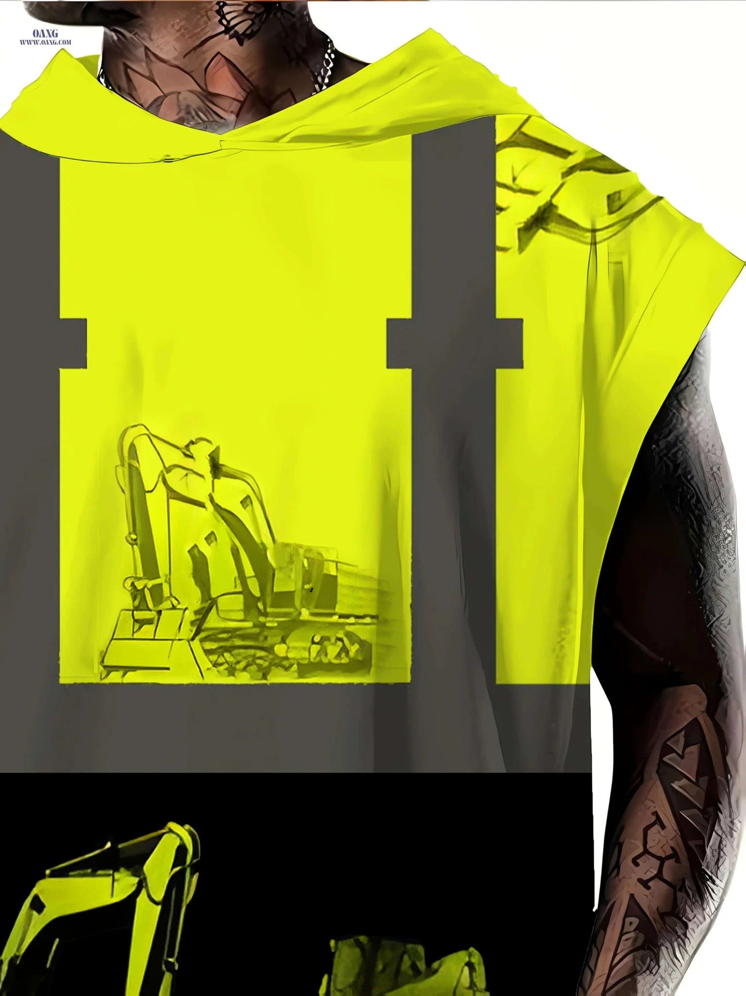 Black & Yellow 3D Print Men's Vest - Hooded, Casual Loose Fit   OAXG Black / M