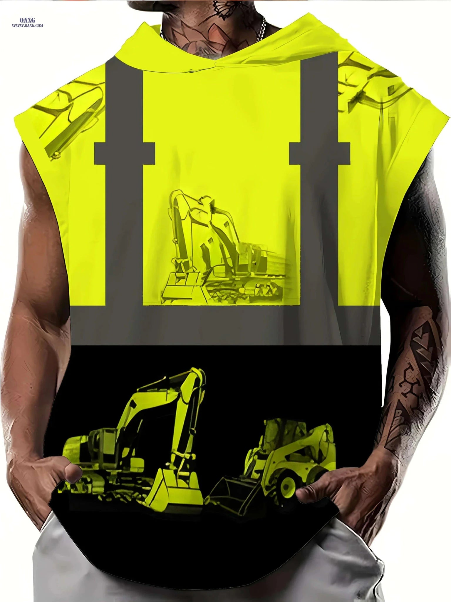 Black & Yellow 3D Print Men's Vest - Hooded, Casual Loose Fit   OAXG Black / M