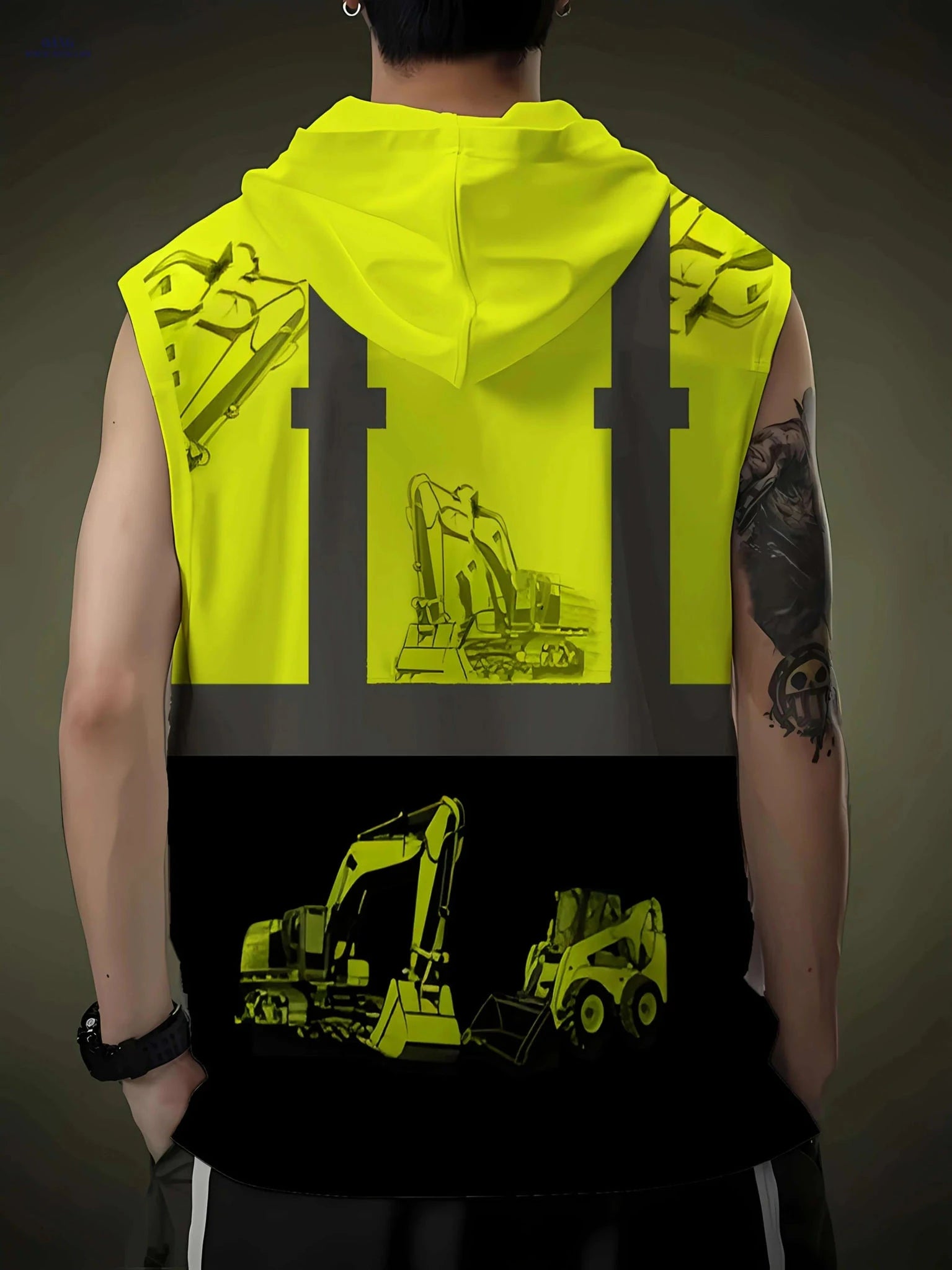 Black & Yellow 3D Print Men's Vest - Hooded, Casual Loose Fit   OAXG 