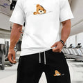 Blue Bear Print Men's Casual T-shirt & Shorts Set - Summer Ready   OAXG 