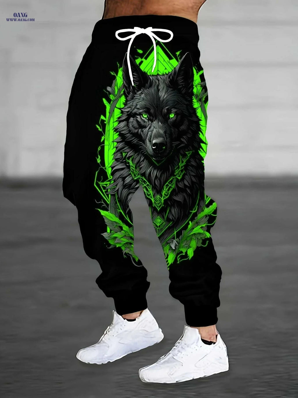 Blue & Black Wolf Print Joggers for Men - Stretchy Casual Sportswear   OAXG 