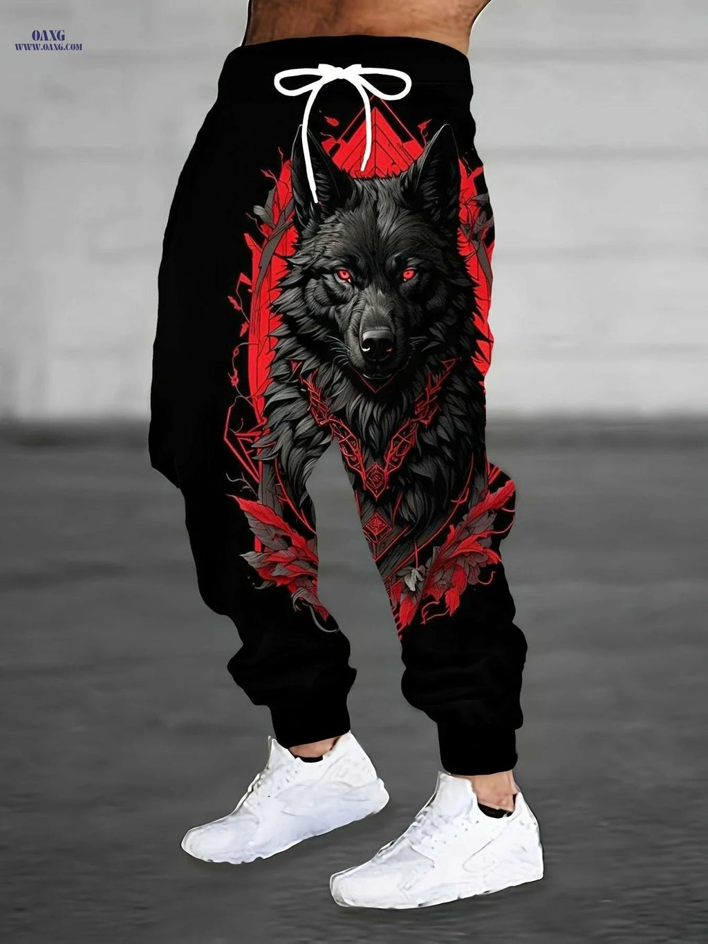Blue & Black Wolf Print Joggers for Men - Stretchy Casual Sportswear   OAXG Black / S