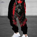 Blue & Black Wolf Print Joggers for Men - Stretchy Casual Sportswear   OAXG Black / S
