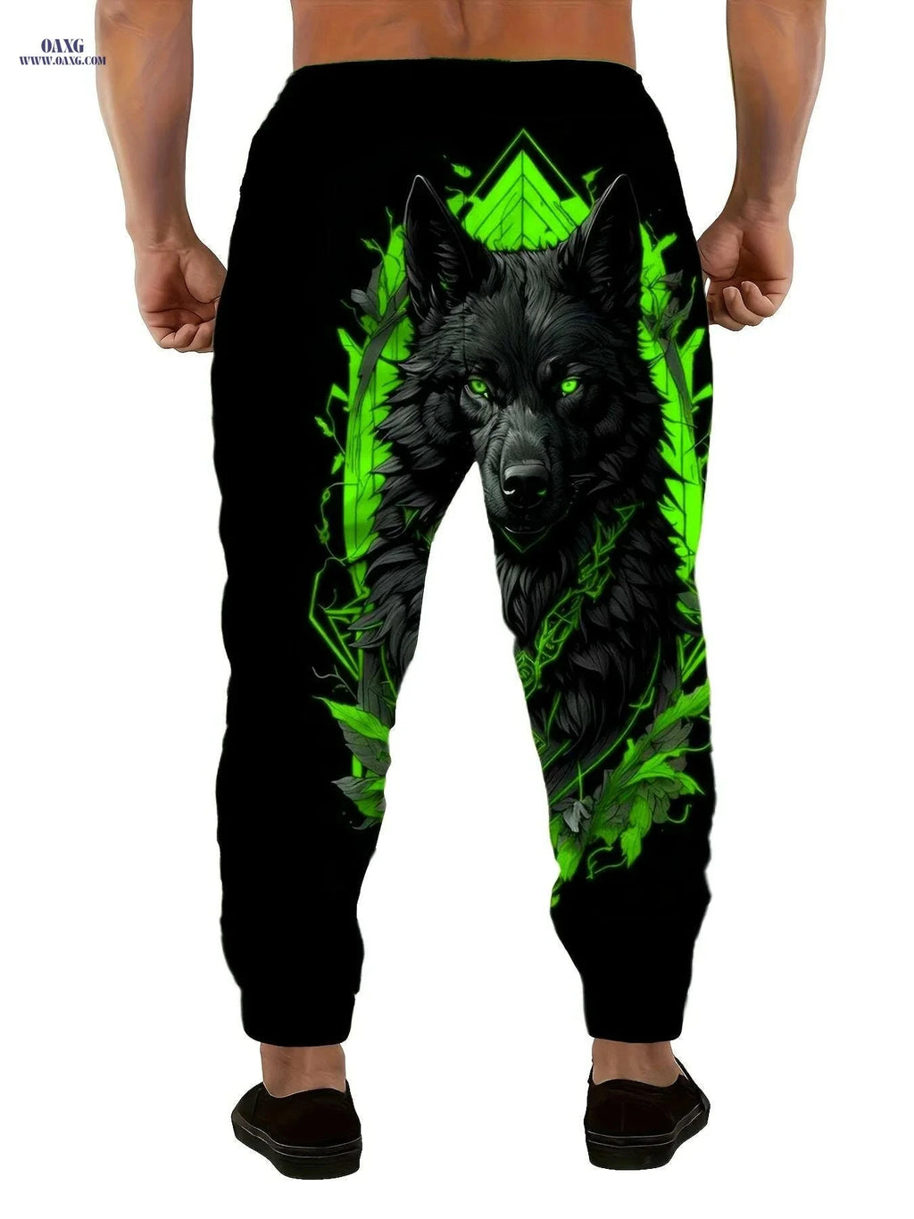 Blue & Black Wolf Print Joggers for Men - Stretchy Casual Sportswear   OAXG Black / S
