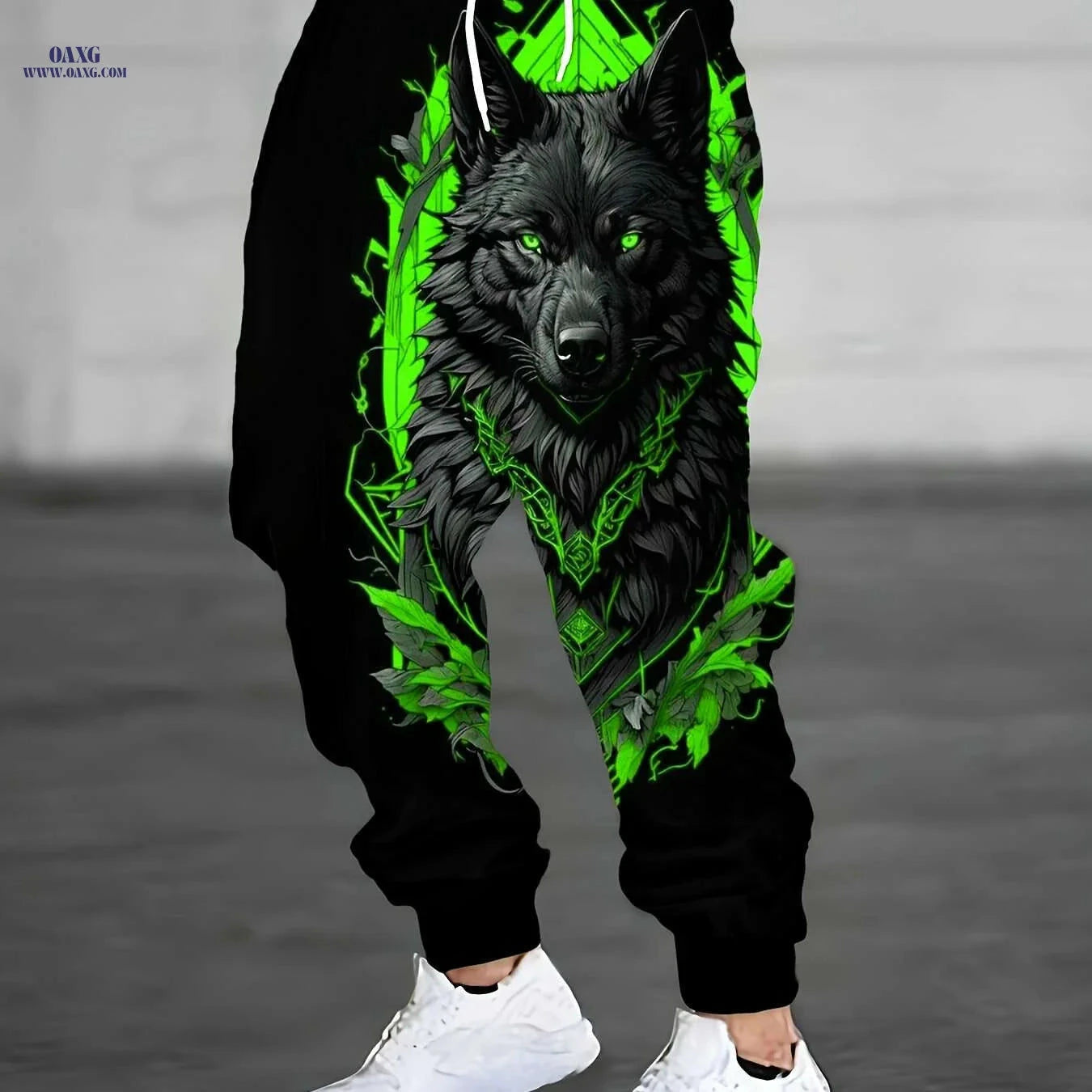Blue & Black Wolf Print Joggers for Men - Stretchy & Comfortable Fit   OAXG Black / S