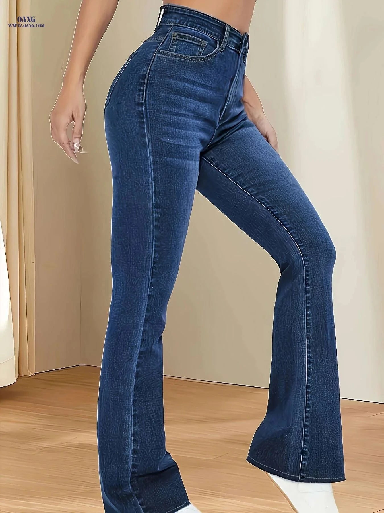 Blue Cat Whiskers Flare Leg Jeans - High-Stretch All-Season Trousers   OAXG 