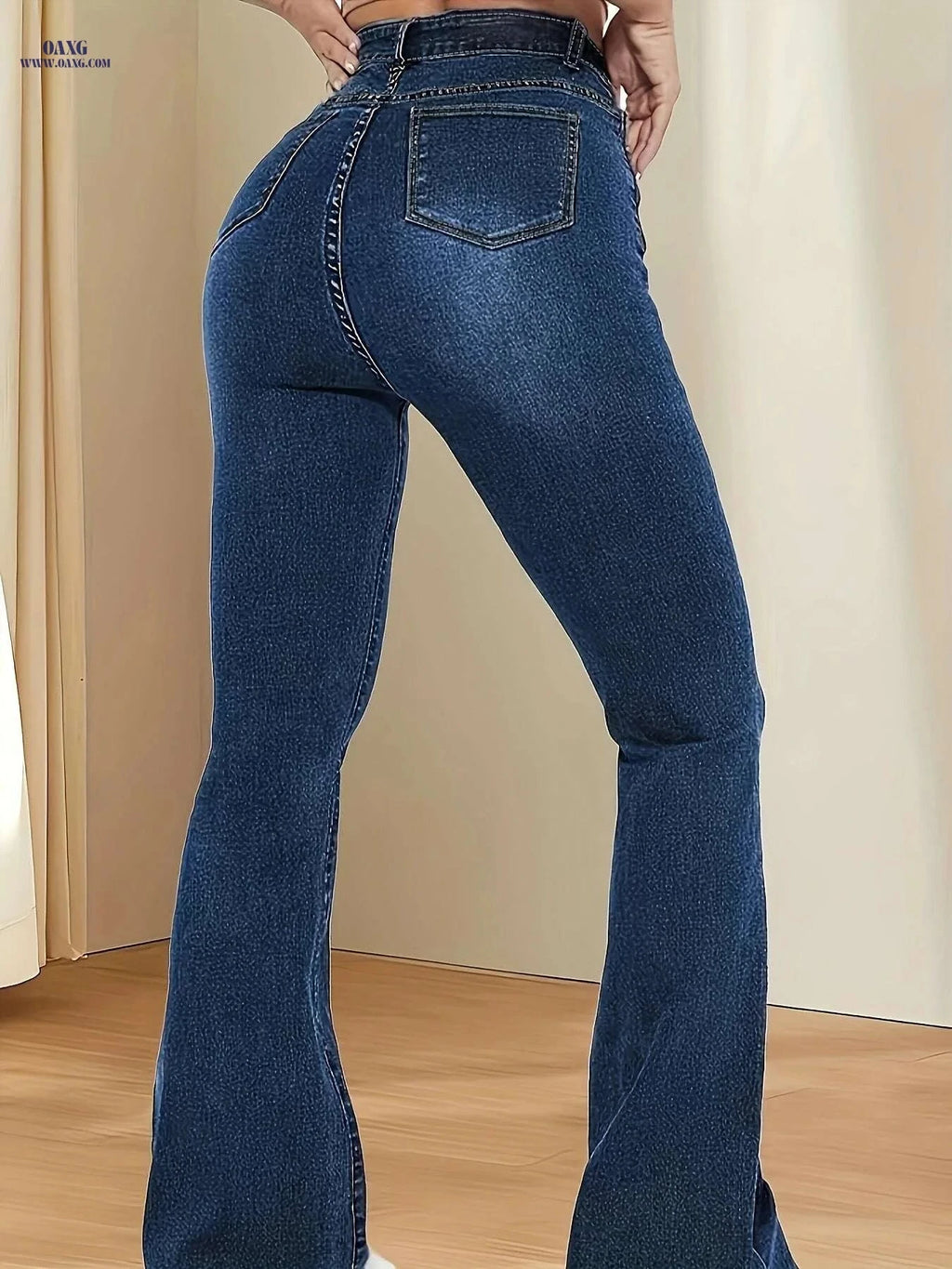 Blue Cat Whiskers Flare Leg Jeans - High-Stretch All-Season Trousers   OAXG Medium Blue / XS