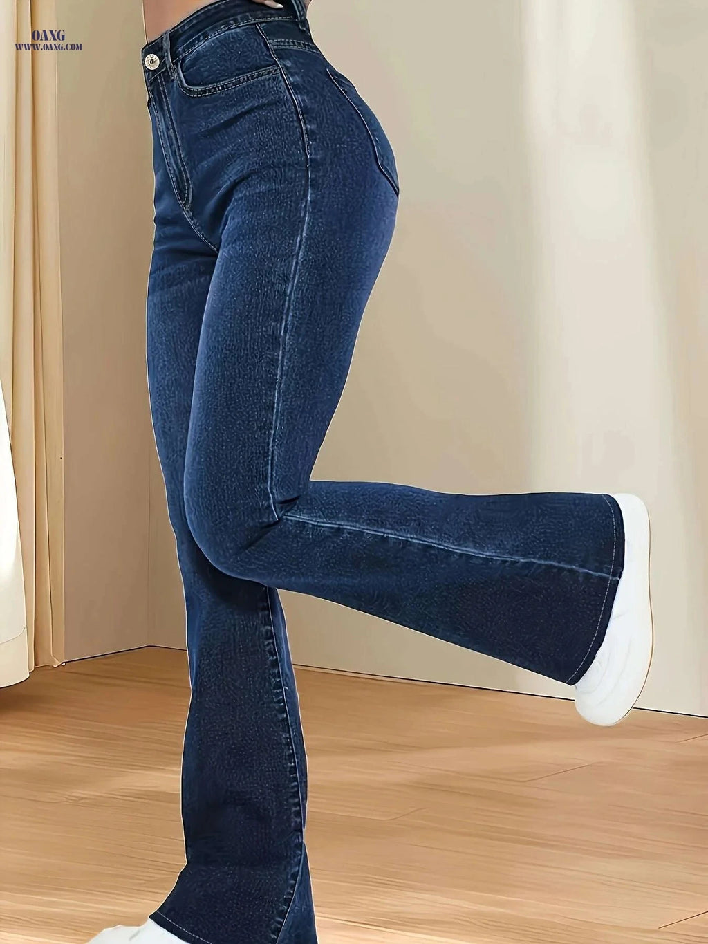 Blue Cat Whiskers Flare Leg Jeans - High-Stretch All-Season Trousers   OAXG Medium Blue / XS