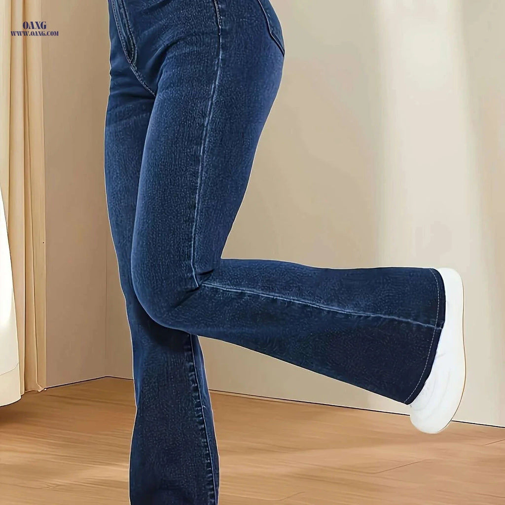 Blue Cat Whiskers Flare Leg Jeans - High-Stretch All-Season Trousers   OAXG Medium Blue / XS