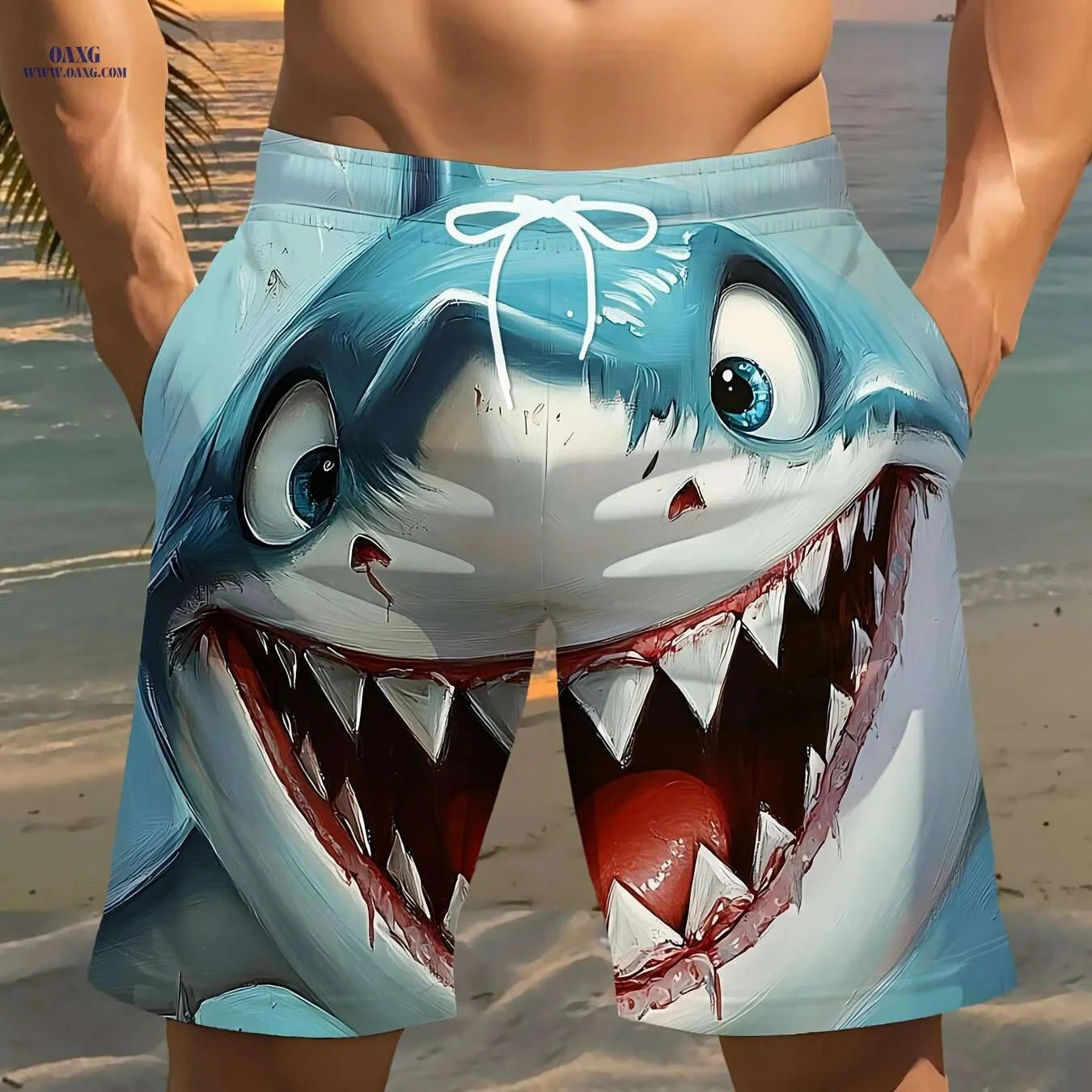 Blue Eyes Shark Face Board Shorts - Lightweight Swimwear for Men   OAXG Multicolor / S