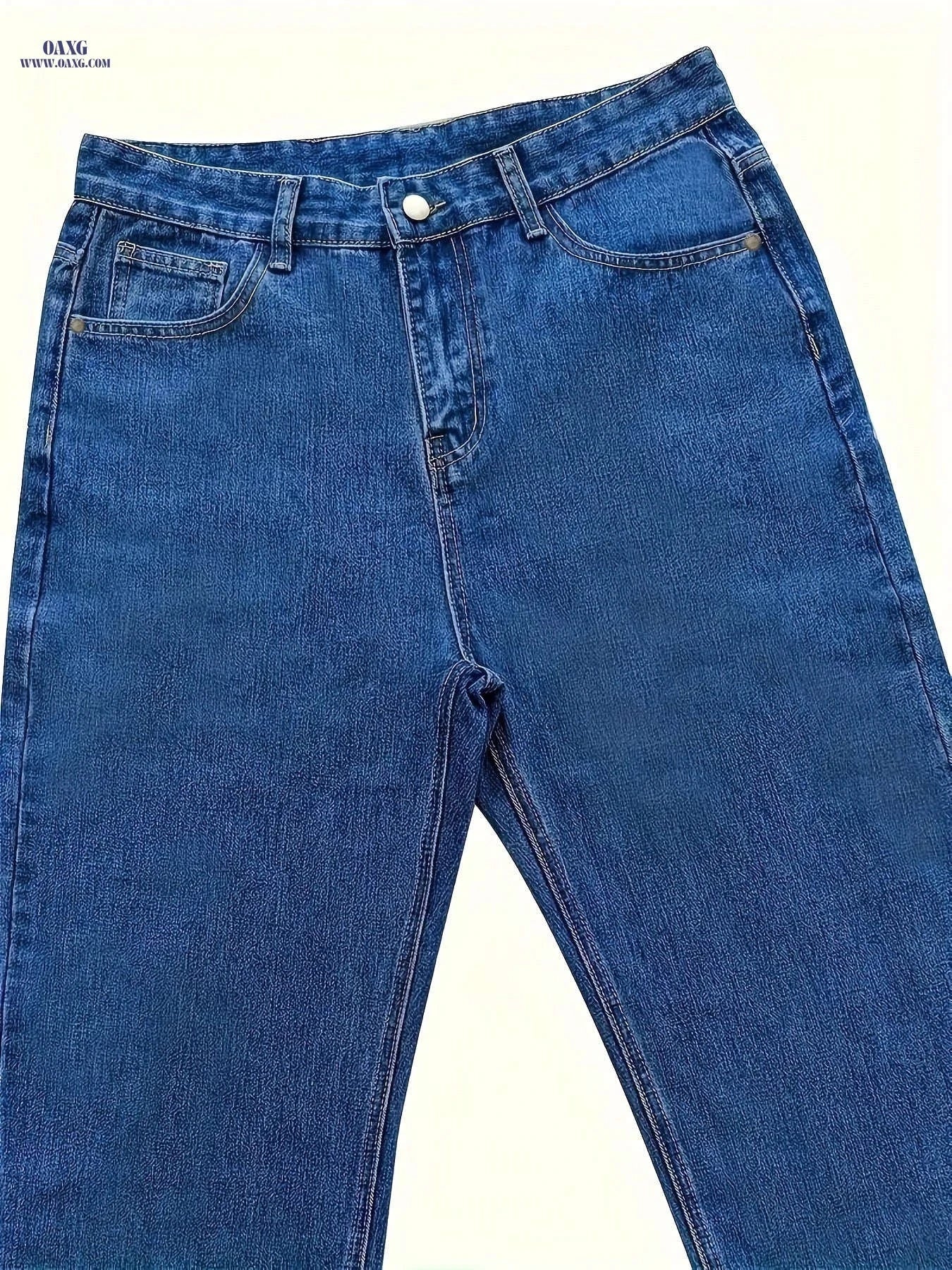 Blue Wide-Leg Denim Pants - Comfortable All-Season Casual Style   OAXG 