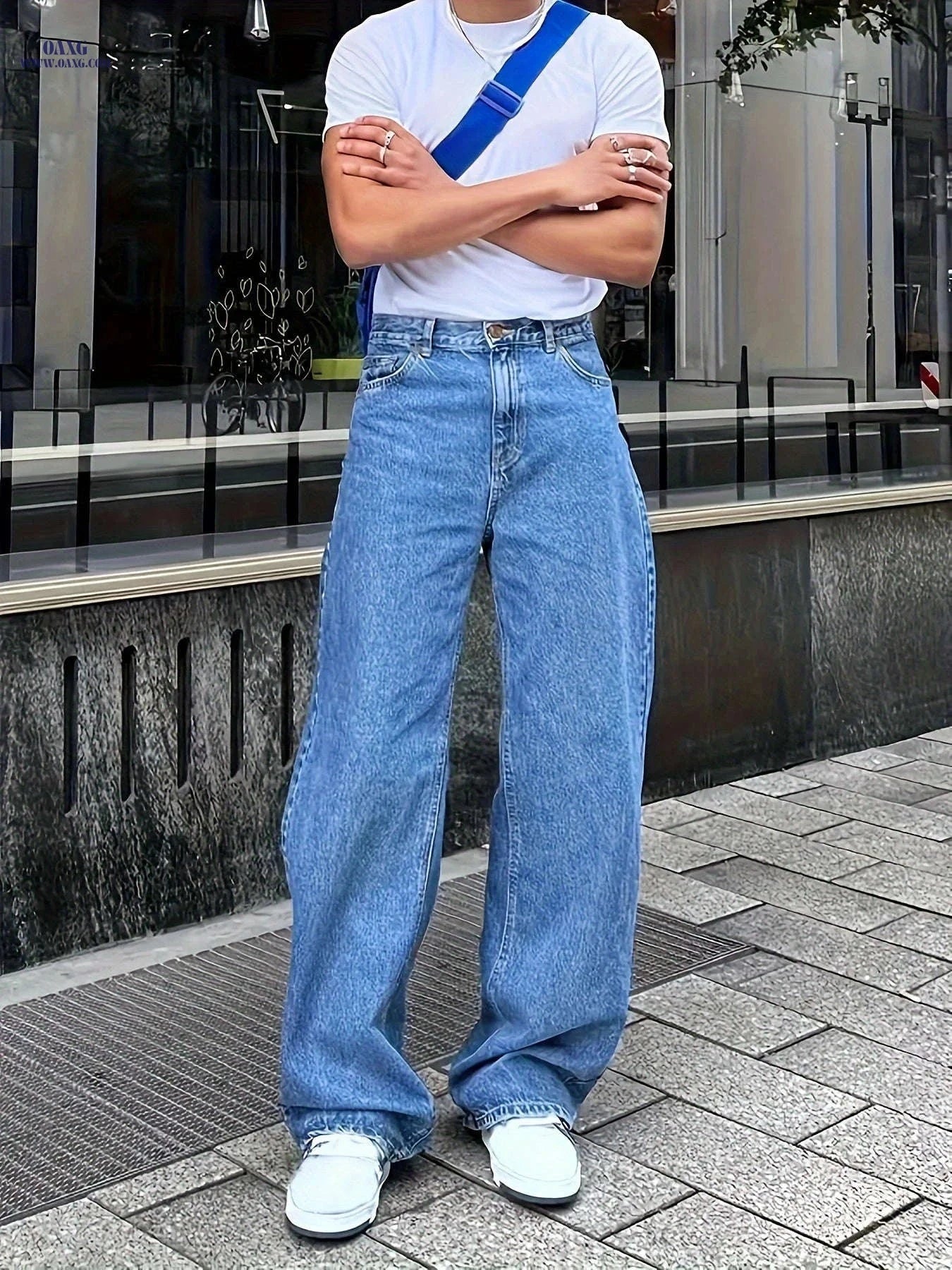 Blue Wide-Leg Denim Pants - Comfortable All-Season Casual Style   OAXG Blue / FR S