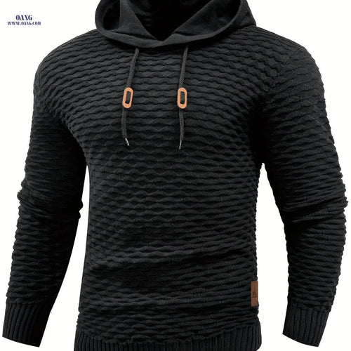 BOAONG Men's Casual Hooded Sweater - Stylish Solid Color Design   OAXG Black / FR S