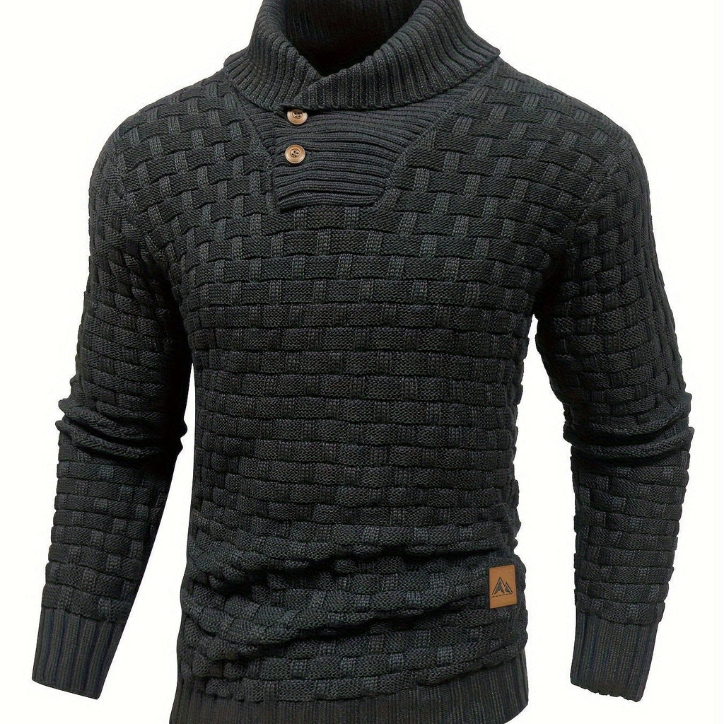 BOAONG Men's Casual Waffle Knit Button Sweater - Long Sleeve Style   OAXG 