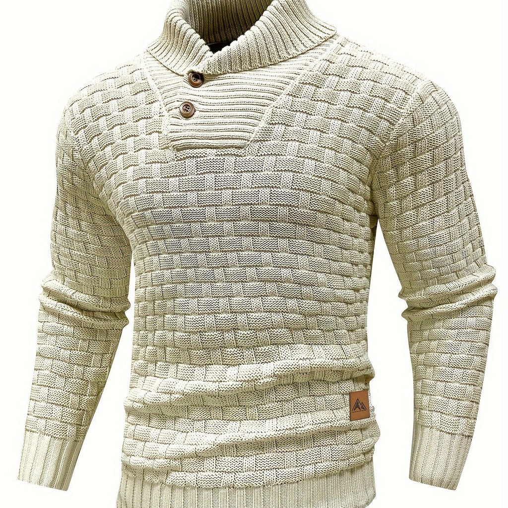 BOAONG Men's Casual Waffle Knit Button Sweater - Long Sleeve Style   OAXG 
