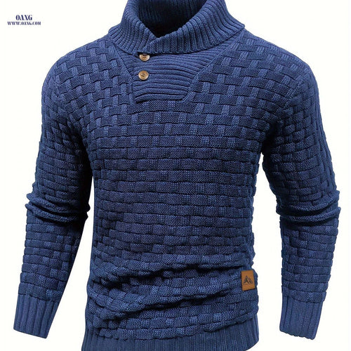 BOAONG Men's Casual Waffle Knit Button Sweater - Long Sleeve Style   OAXG 