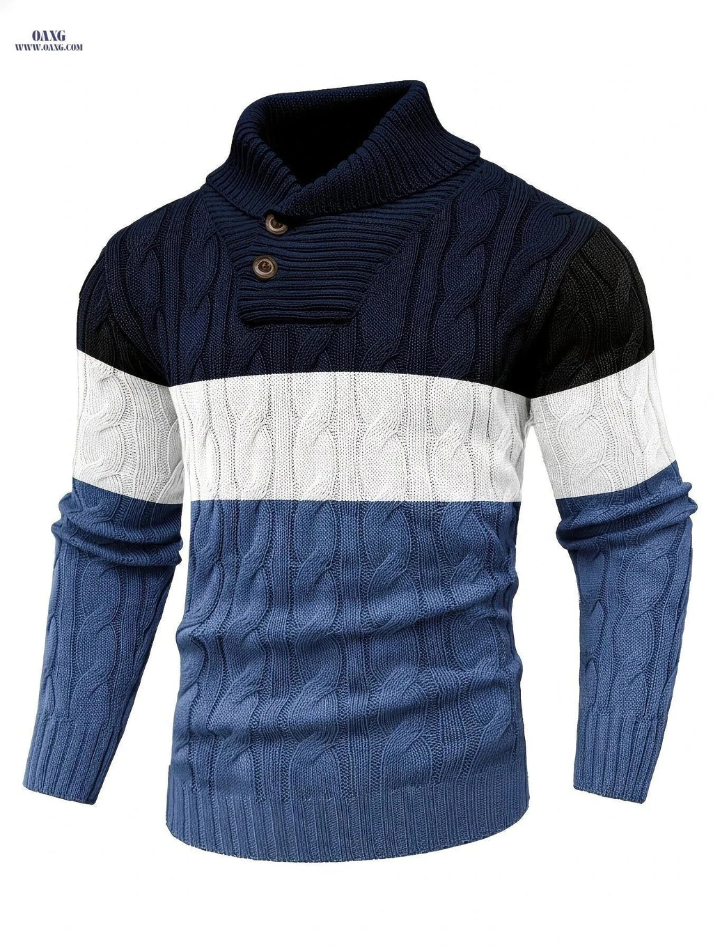 BOAONG Men's Color-Block Sweater - Trendy Pullover for Fall/Winter   OAXG Black And White Gray / FR S