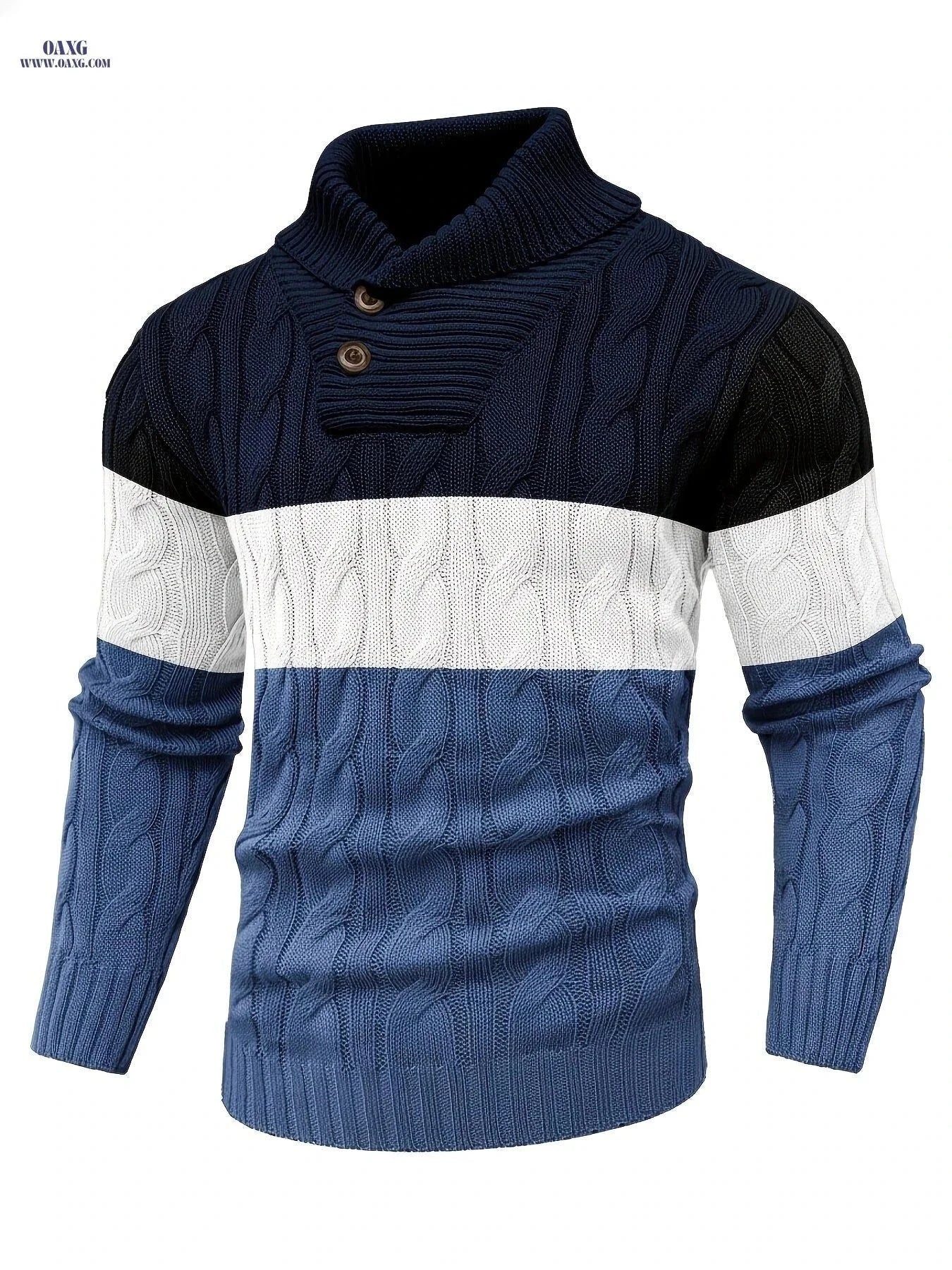 BOAONG Men's Color-Block Sweater - Trendy Pullover for Fall/Winter   OAXG Black And White Gray / FR S