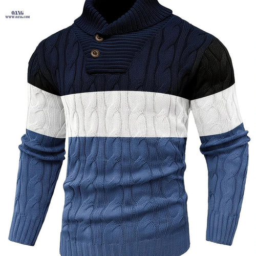 BOAONG Men's Color-Block Sweater - Trendy Pullover for Fall/Winter   OAXG Black And White Gray / FR S